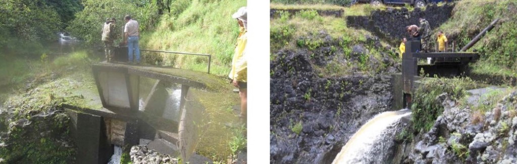 Isaac Hall argues that the East Maui Irrigation system’s sluice gates, like the ones pictured here, must be enlarged to allow greater stream restoration. Credit: CWRM