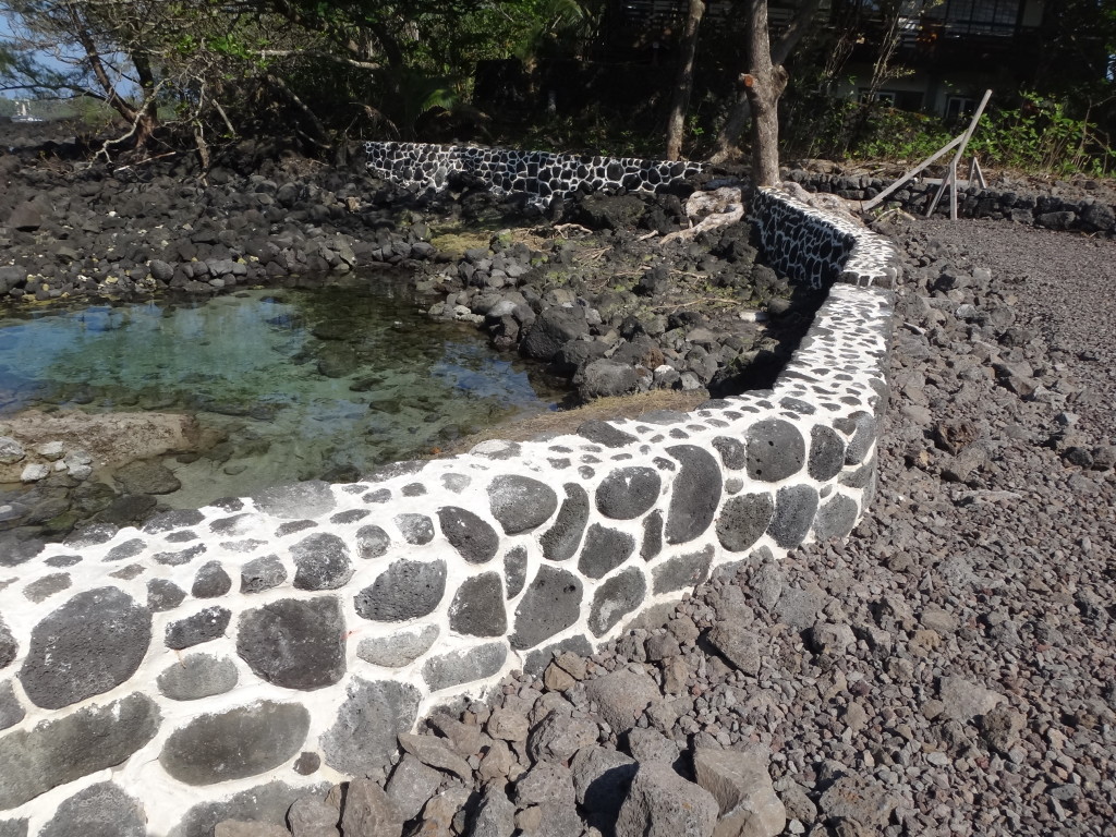 The newly built seawall fronting property owned by architect Robert Iopa in the Lalakea area of Hilo.
